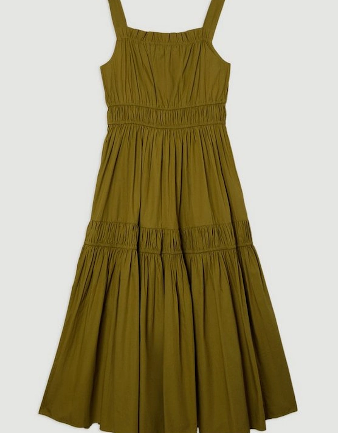 Petite Shirred Cotton Tiered Woven Strappy Maxi Dress