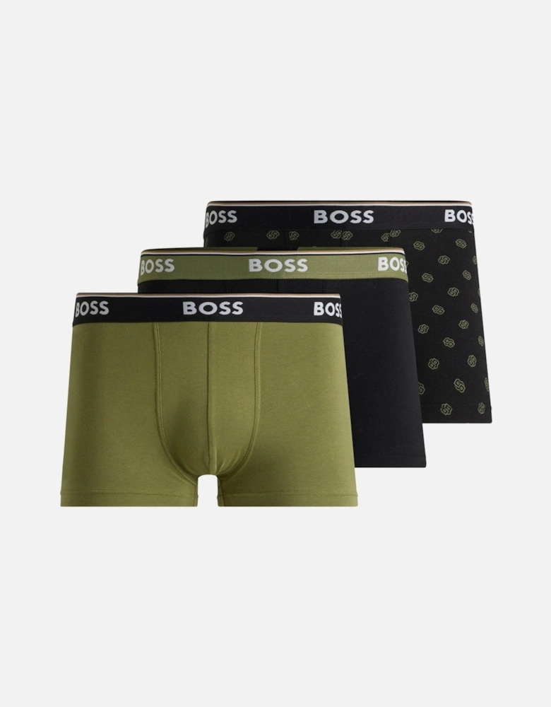 3-Pack Power Boxer Trunks, Black/Khaki