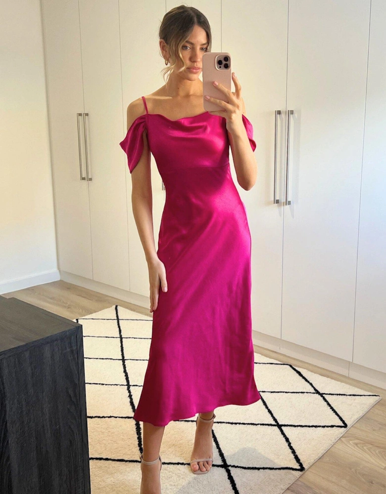 Satin Midi Dress - Pink