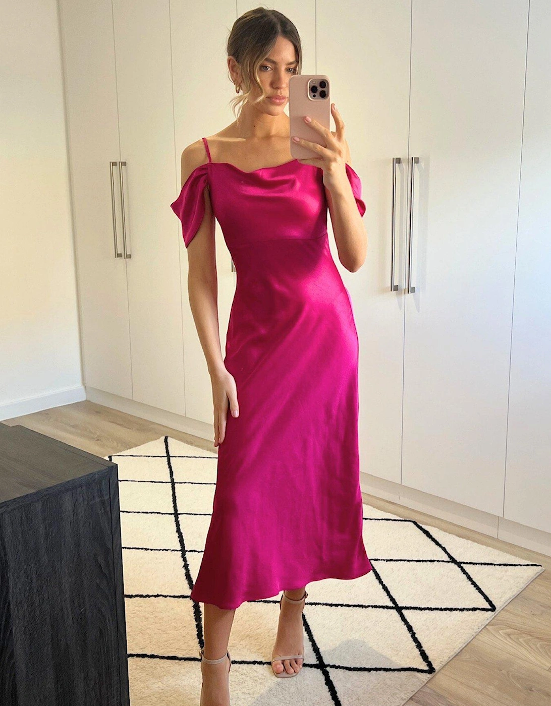 Satin Midi Dress - Pink