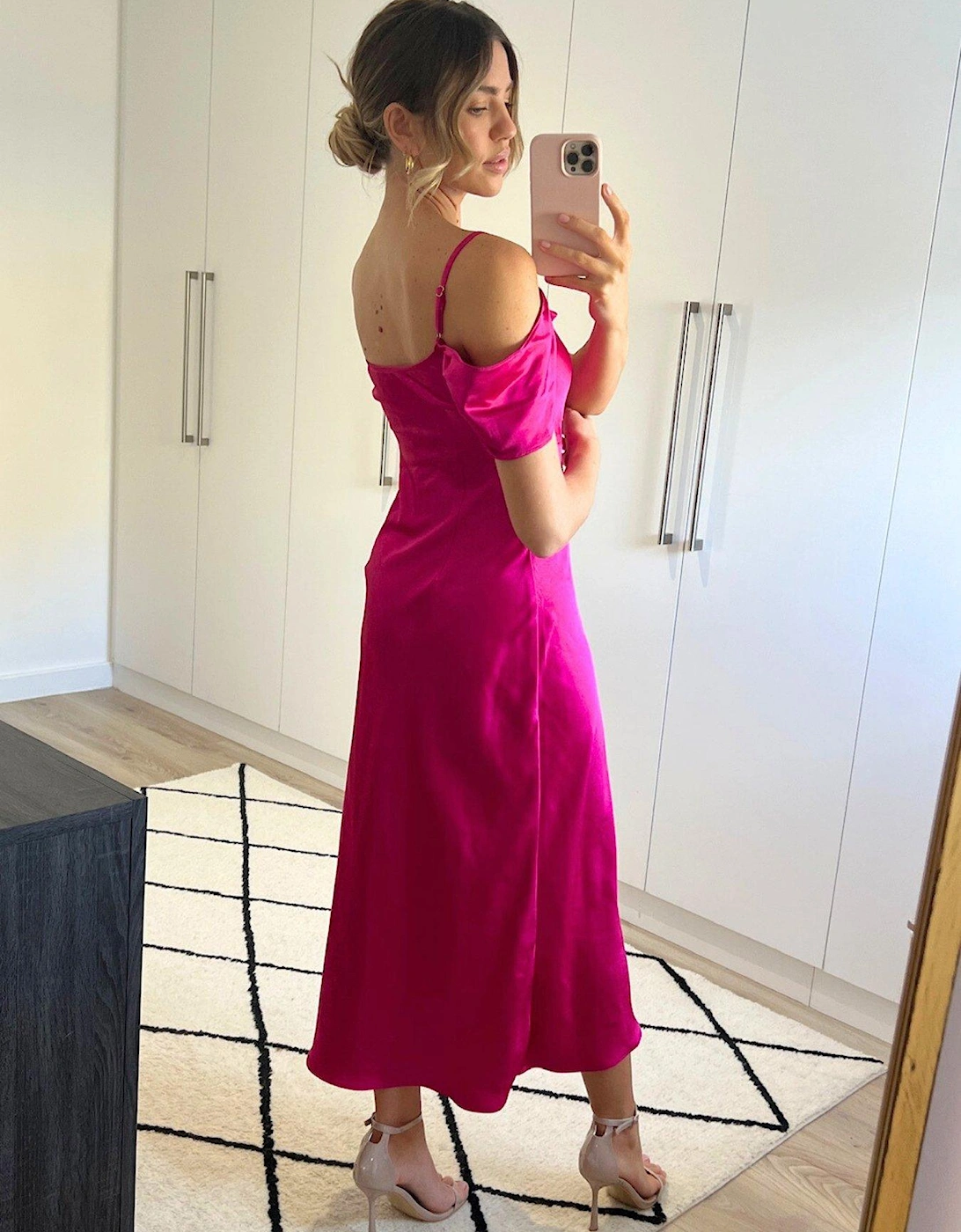 Satin Midi Dress - Pink