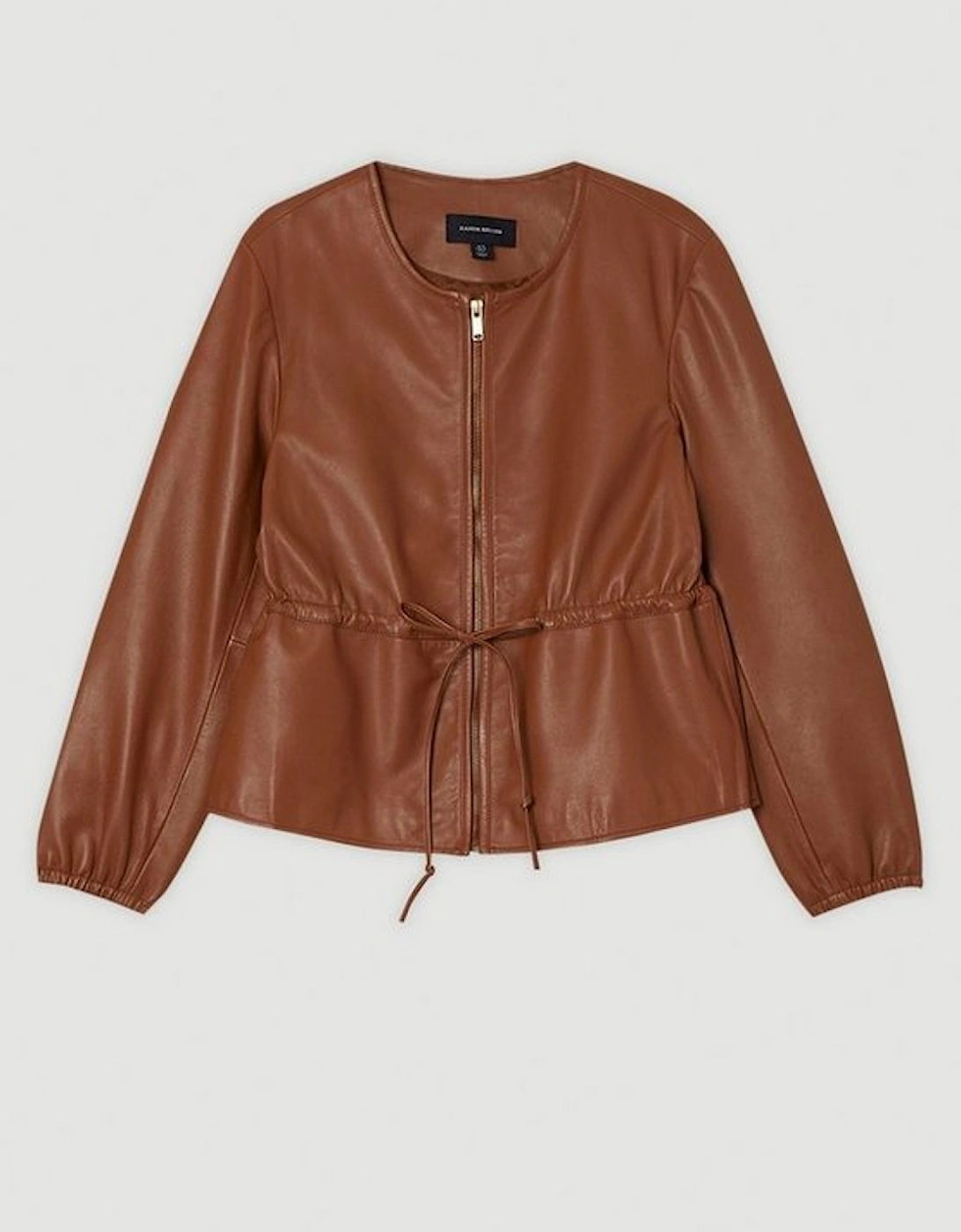 Leather Drawstring Tailored Collarless Jacket