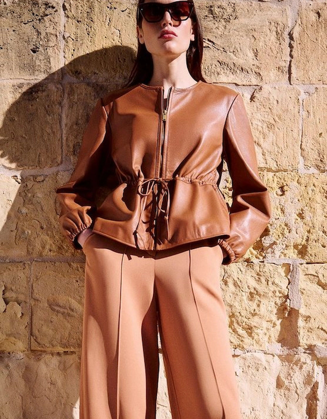 Leather Drawstring Tailored Collarless Jacket, 5 of 4