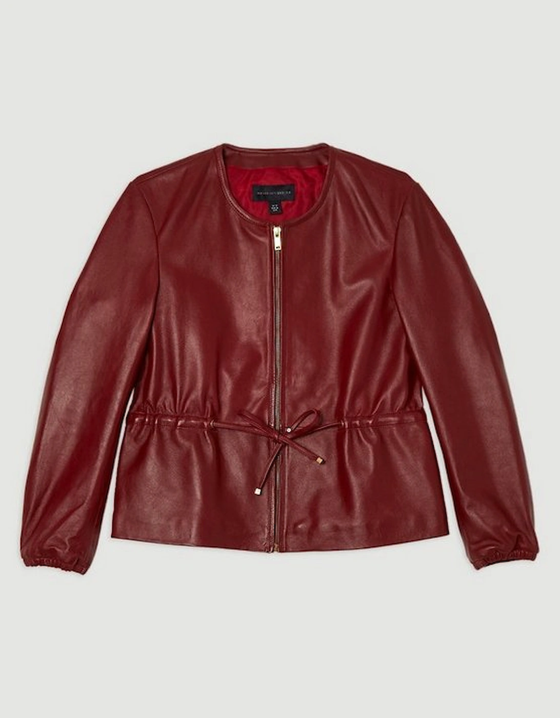 Leather Drawstring Tailored Collarless Jacket