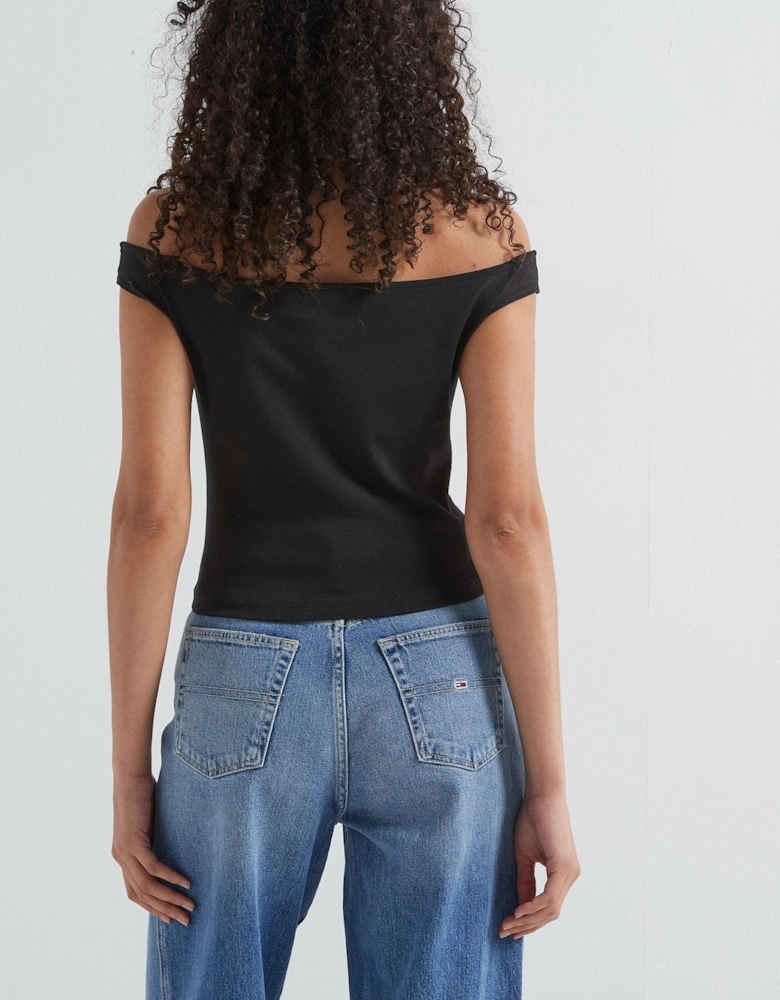 Boat Neck Slim Top - Black