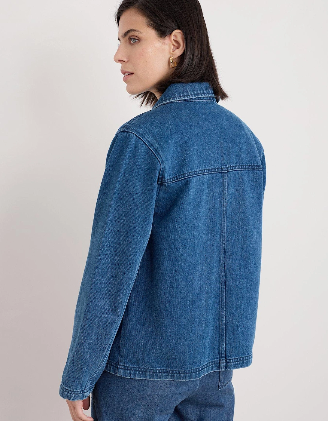 Relaxed Collared Denim Jacket - Navy