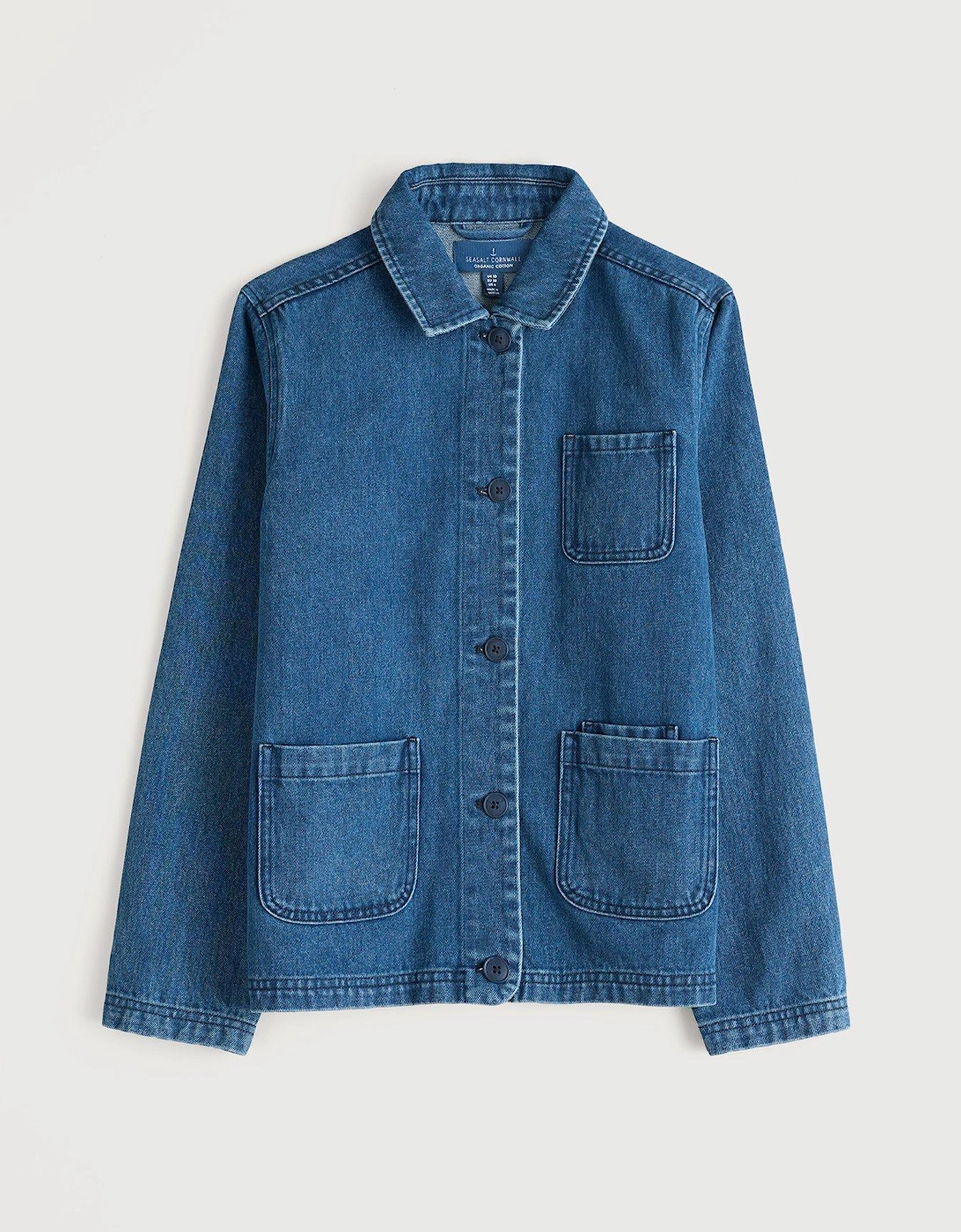 Relaxed Collared Denim Jacket - Navy