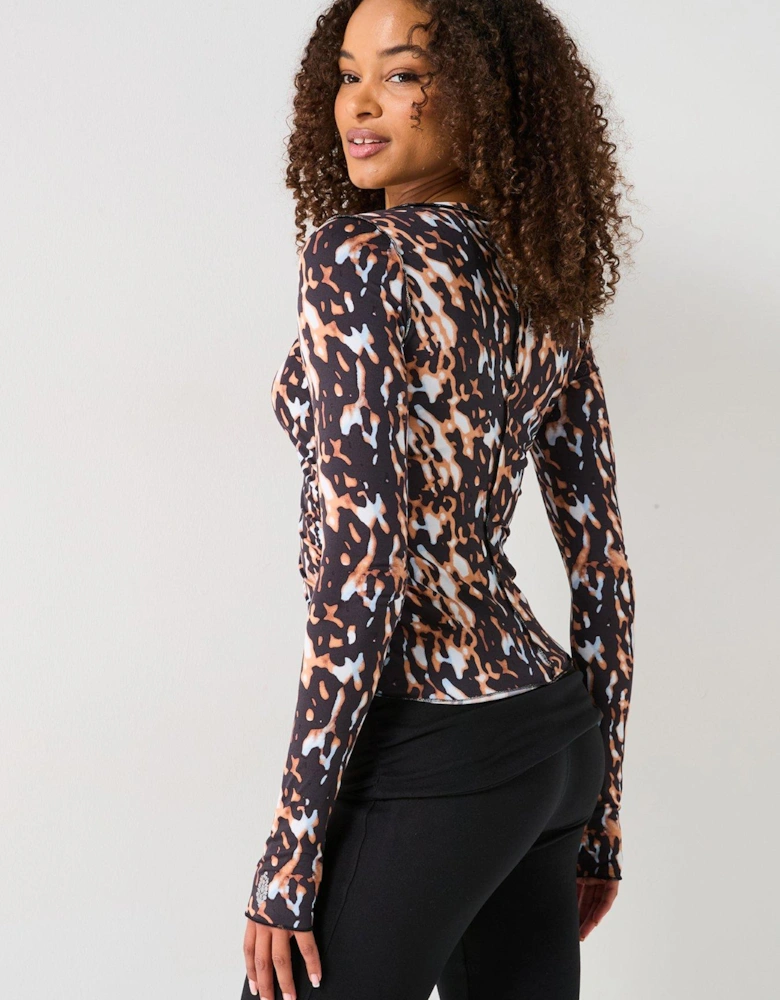 Womens Printed Right On Run Long Sleeve Top - Tortoise Shell