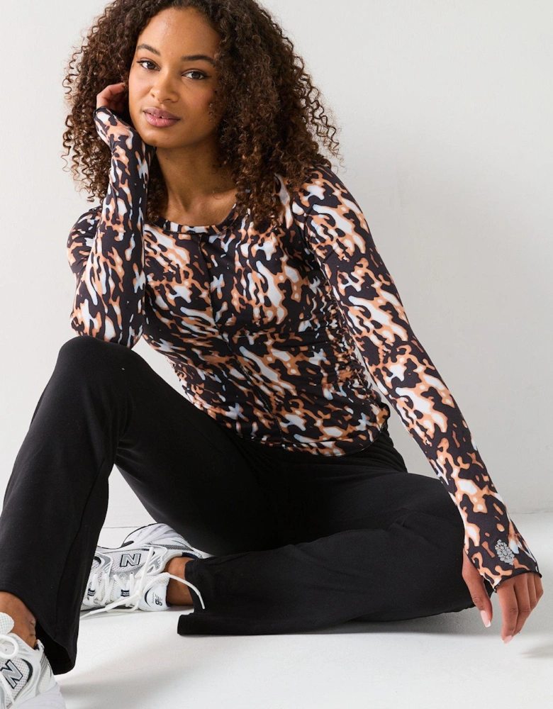 Womens Printed Right On Run Long Sleeve Top - Tortoise Shell