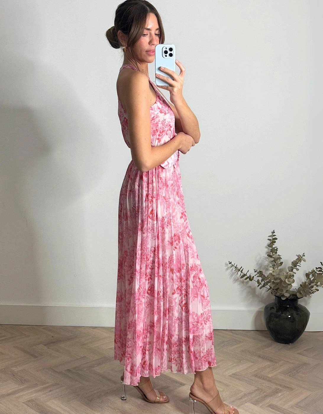 Printed Sleeveless Midi Dress - Pink