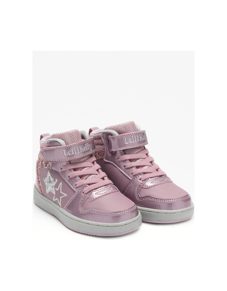 Serena Sequin Star High Top Trainer - Pink