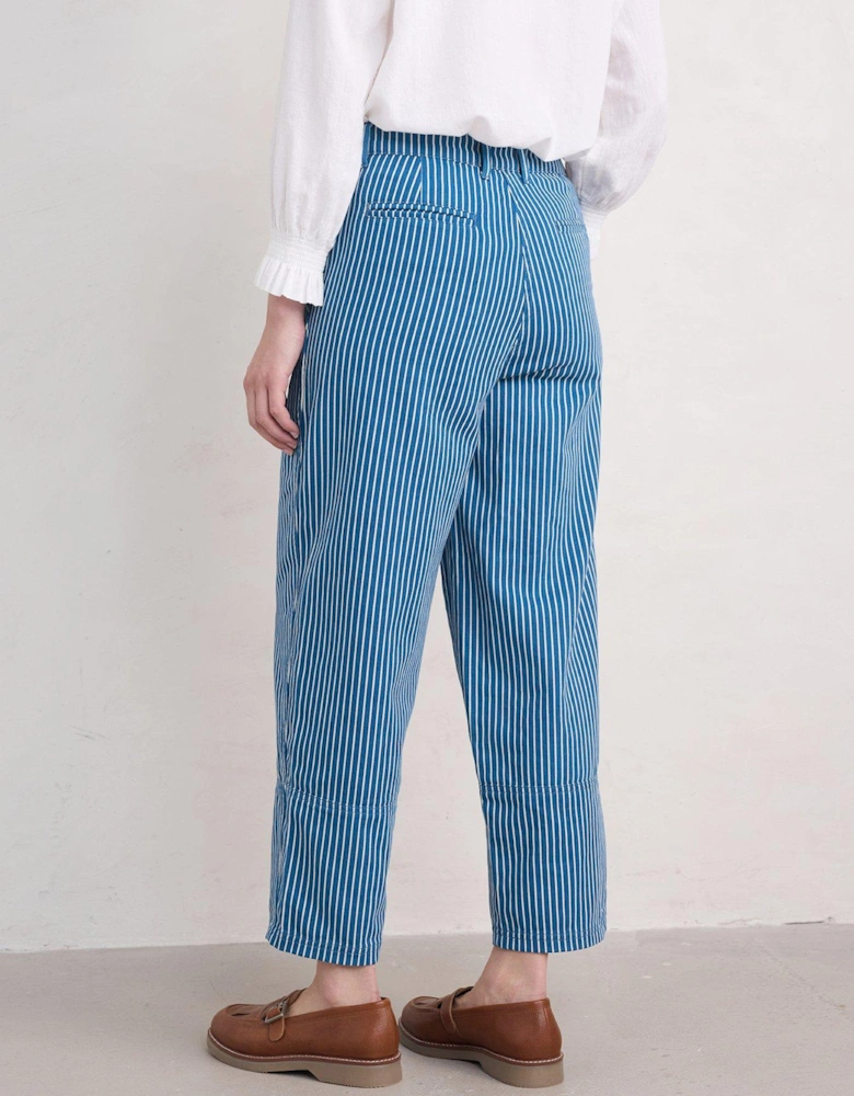 Striped Ankle Grazer Trousers - Blue