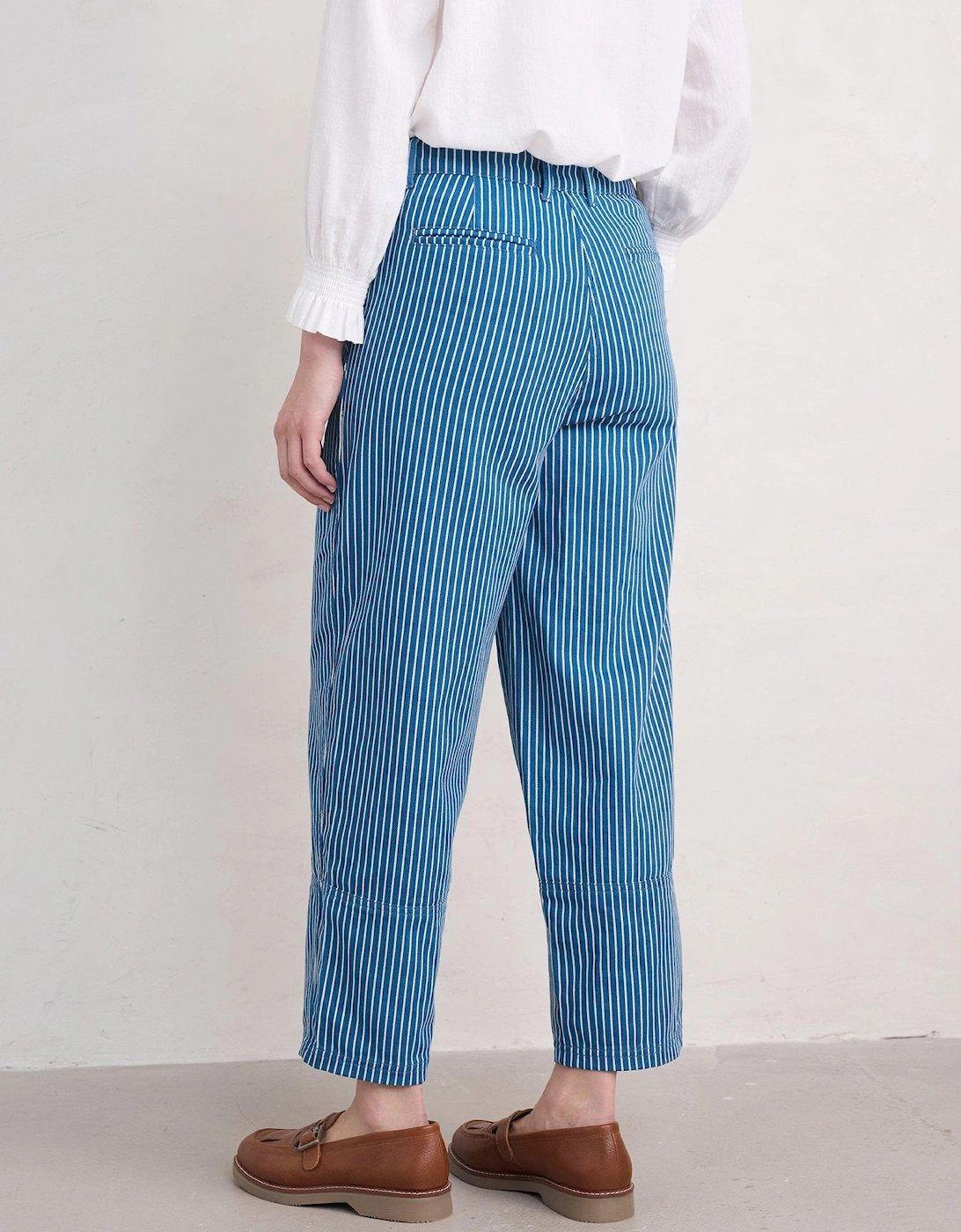 Striped Ankle Grazer Trousers - Blue