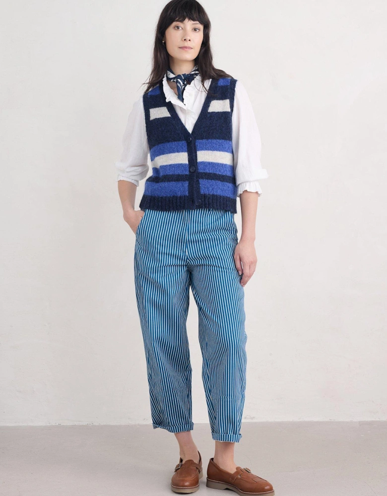 Striped Ankle Grazer Trousers - Blue