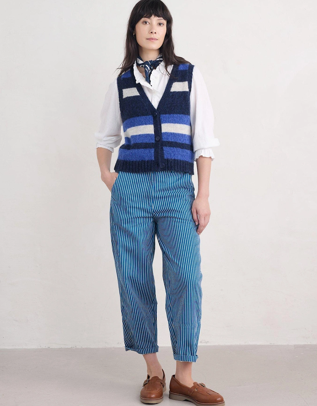 Striped Ankle Grazer Trousers - Blue