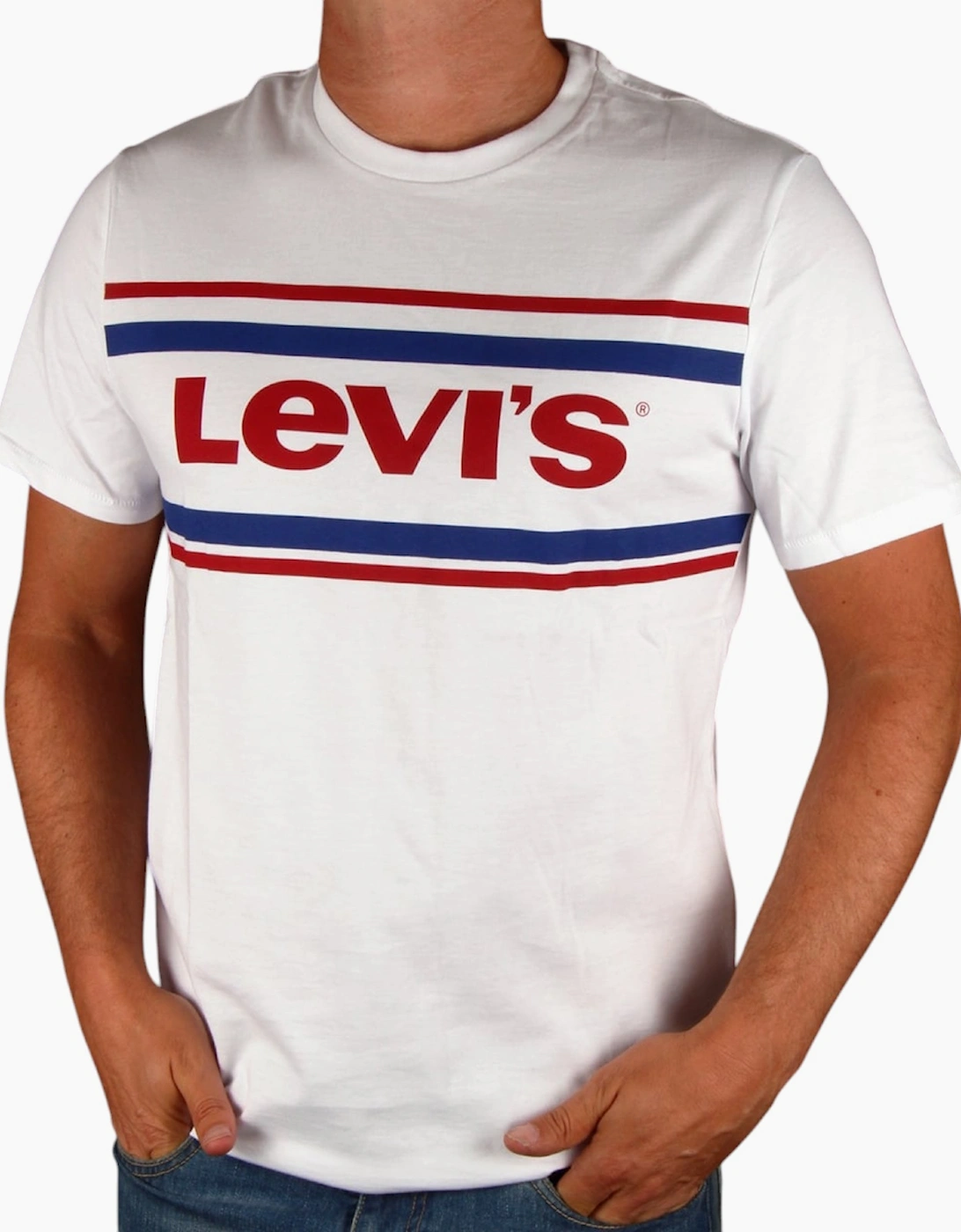 Levis Men's White Levi's T Shirt Casual Cotton Summer T Shirt Short Sleeve Crew Neck Tee  36 S