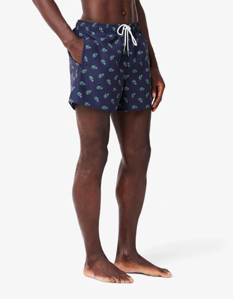 Crocodile Print Swim Trunks - Navy