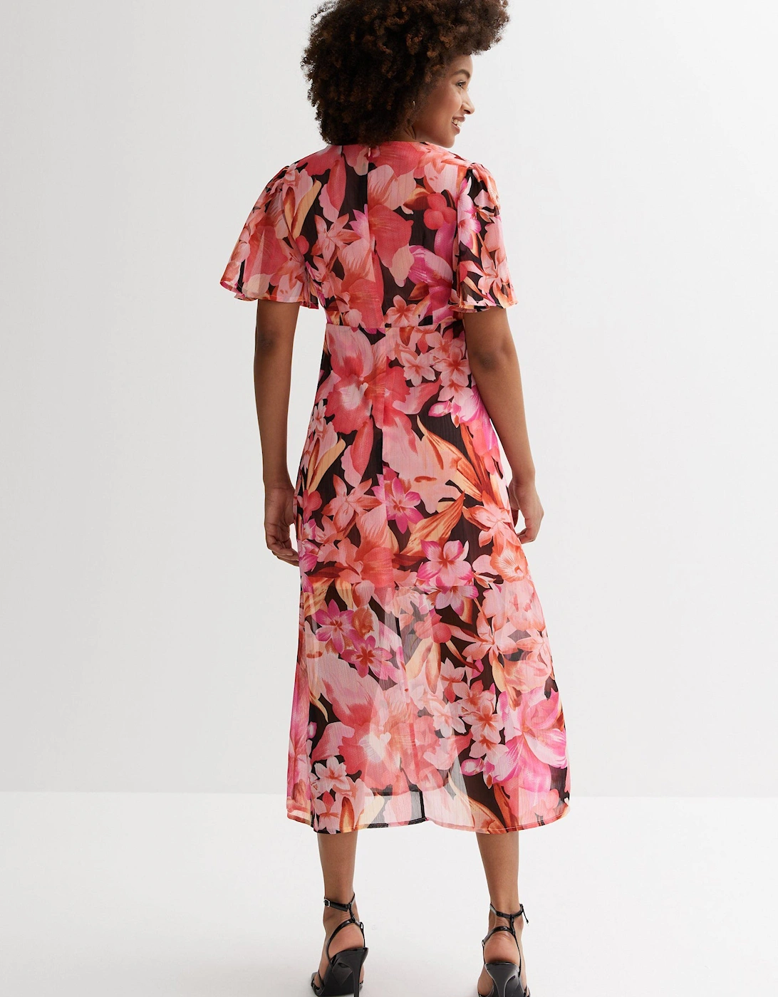 Multi Floral Print Chiffon Occassion Midi Dress