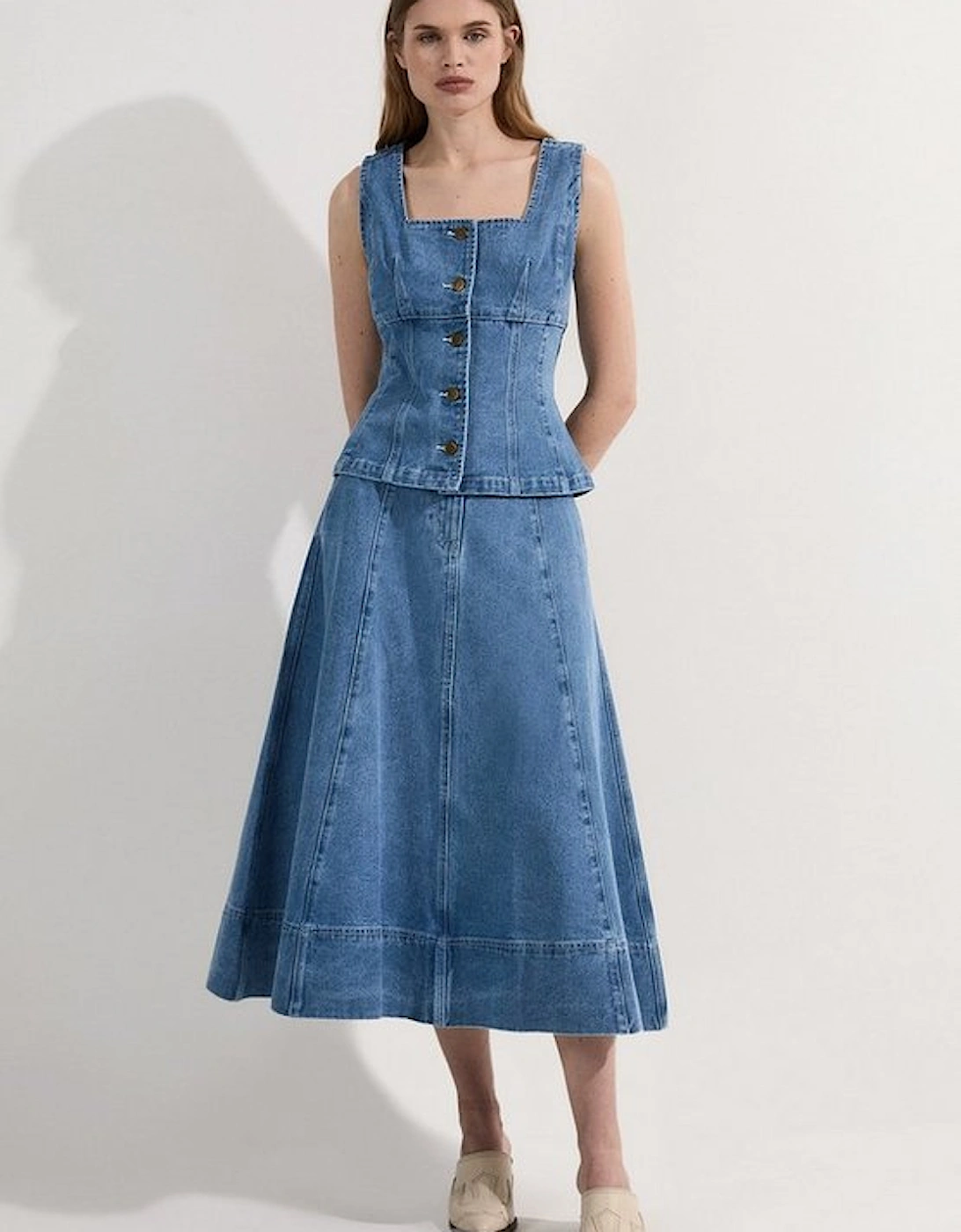 Denim Soft Wash Sleeveless Square Neck Top