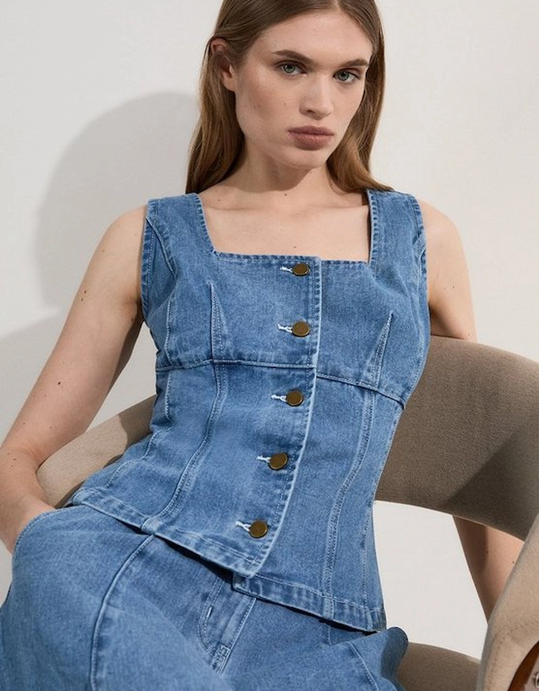 Denim Soft Wash Sleeveless Square Neck Top, 5 of 4