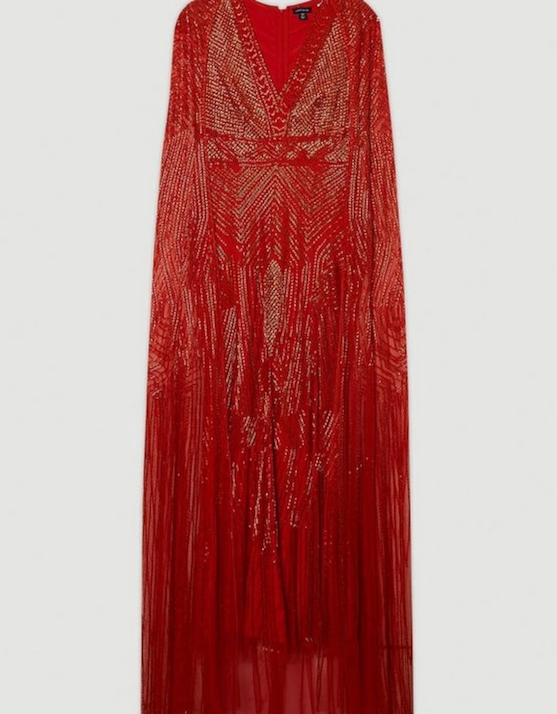 Premium Embellished Caped Maxi Dress