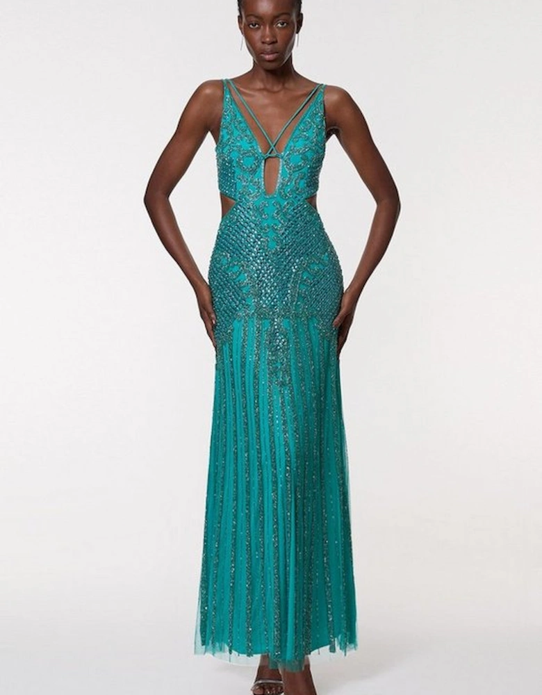 Crystal Embellished Strappy Maxi Dress