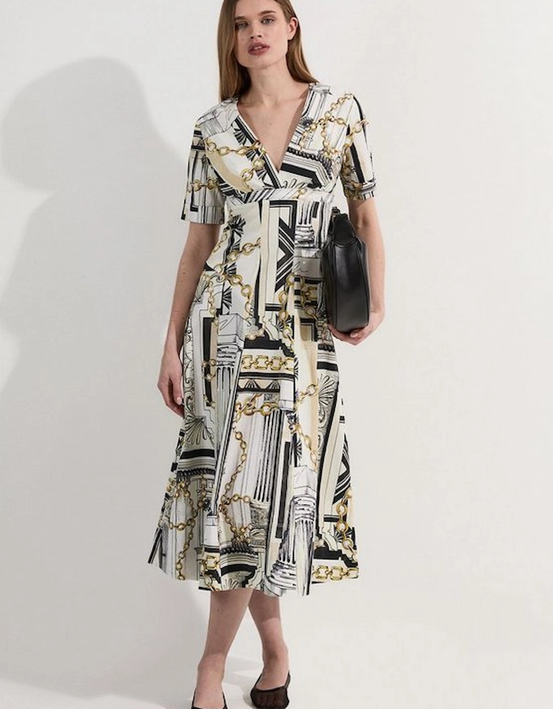 Roma Print Cotton Sateen Full Skirt Woven Midi Dress, 5 of 4