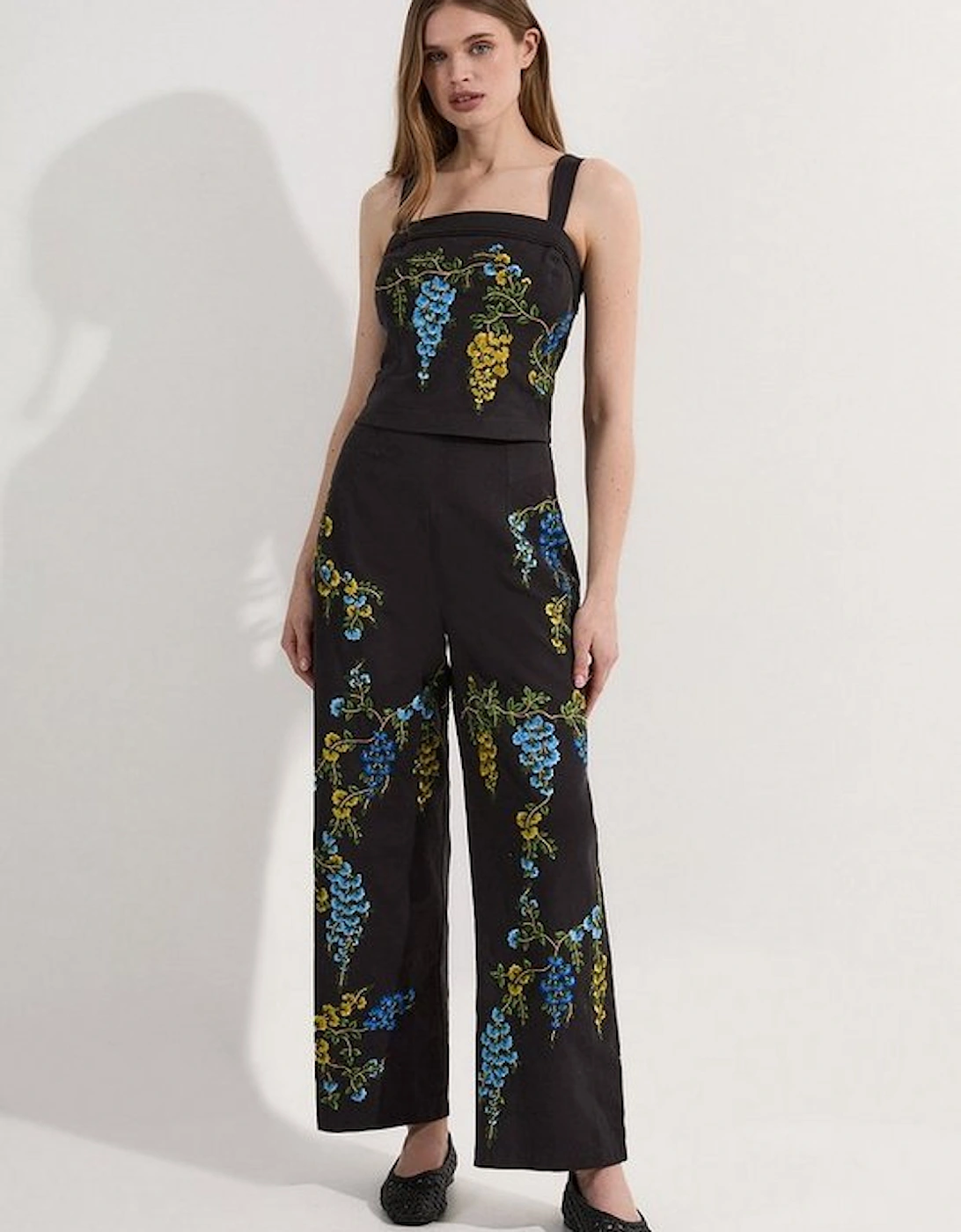 Floral Embroidered Cotton Linen Woven Wide Leg Trousers, 5 of 4