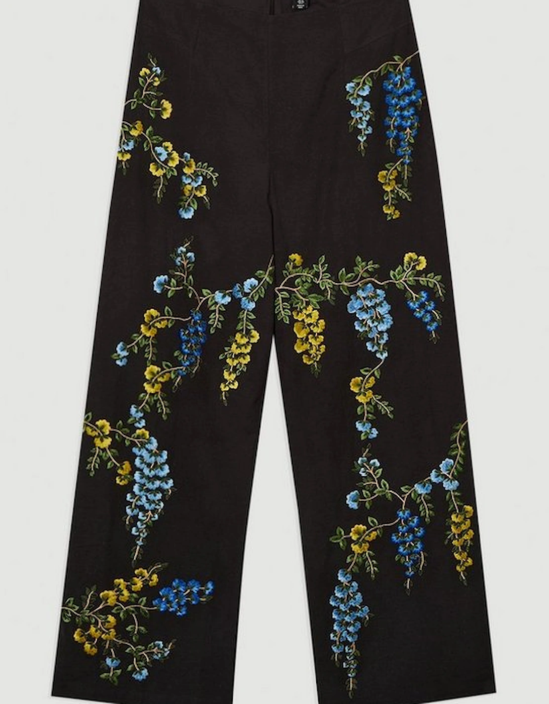 Floral Embroidered Cotton Linen Woven Wide Leg Trousers