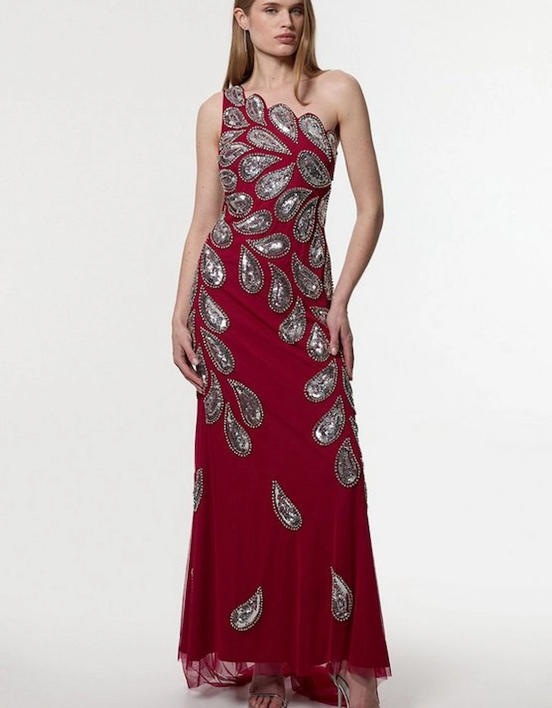 Paisley Embellished One Shoulder Maxi Dress, 5 of 4