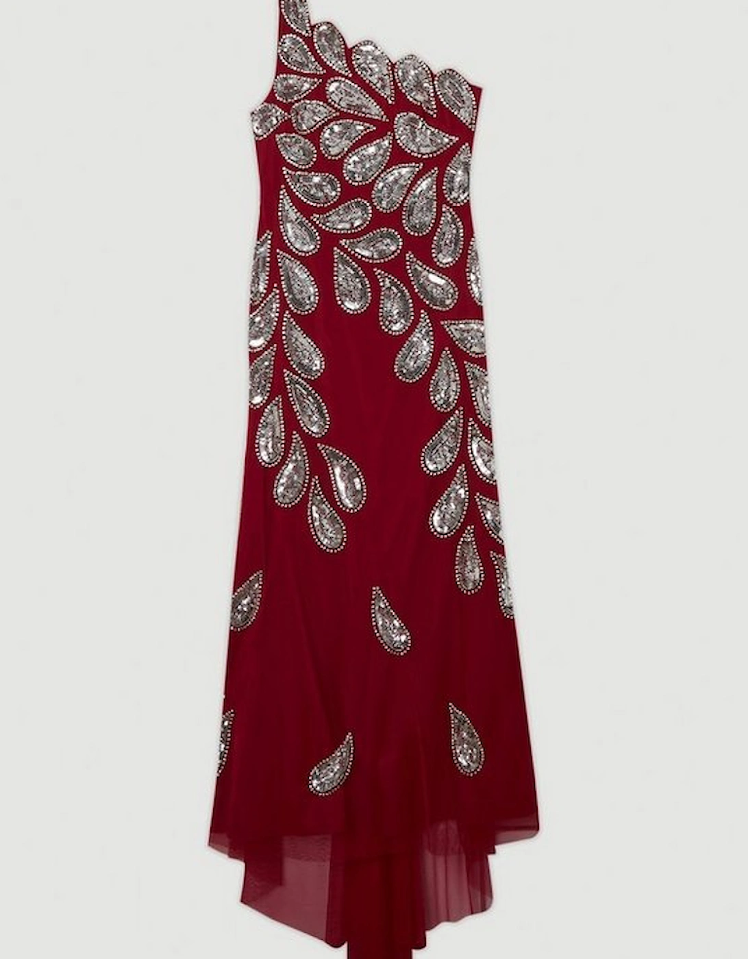 Paisley Embellished One Shoulder Maxi Dress