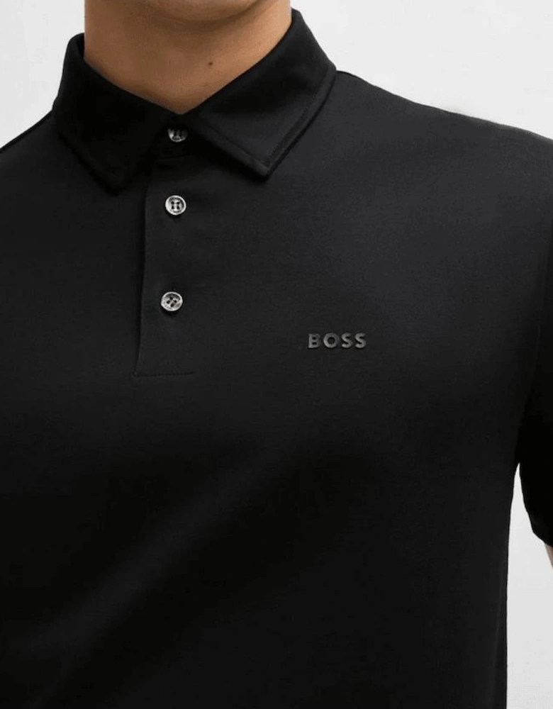 Palosh Cotton Rubberised Logo Black Polo Shirt