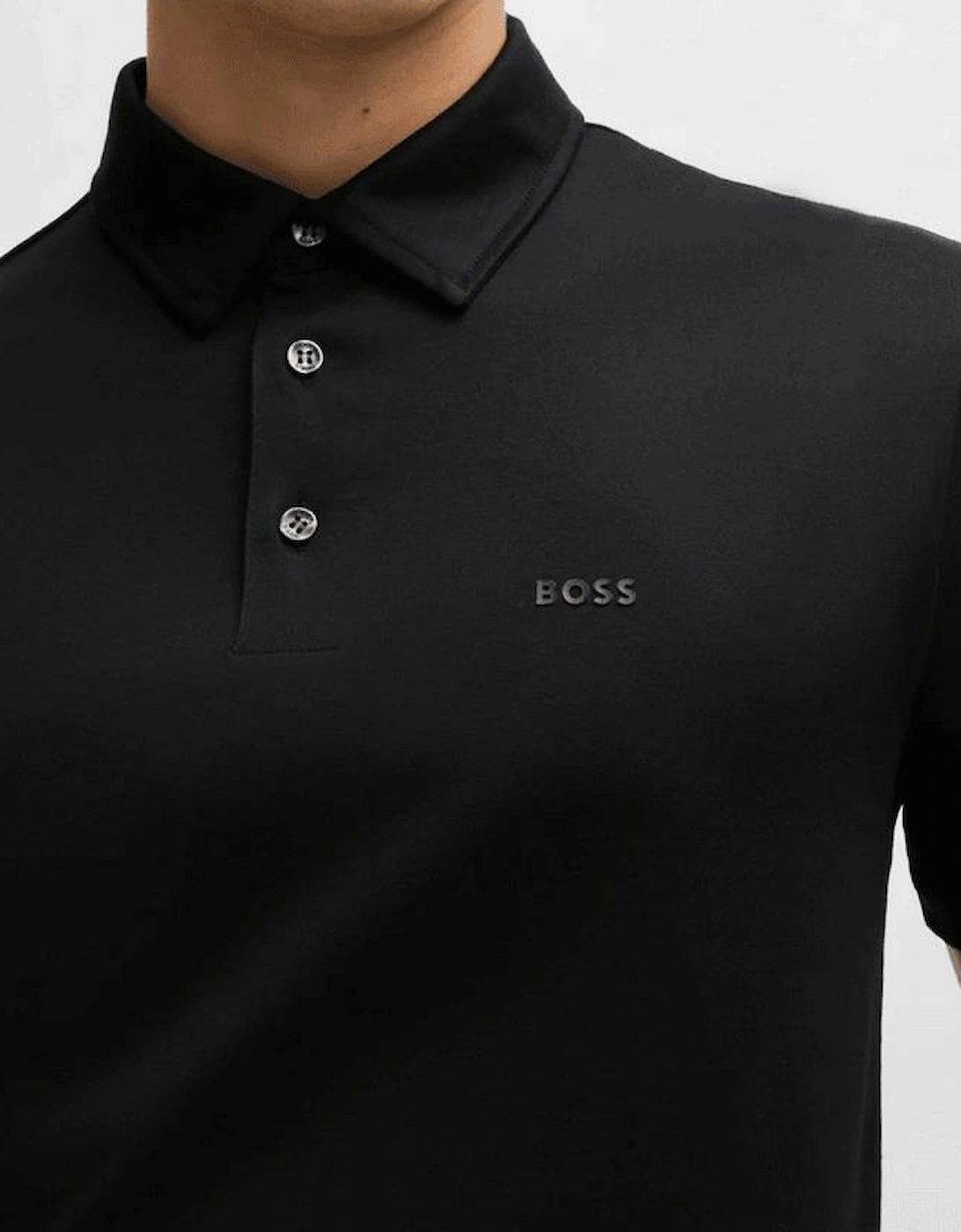 Palosh Cotton Rubberised Logo Black Polo Shirt