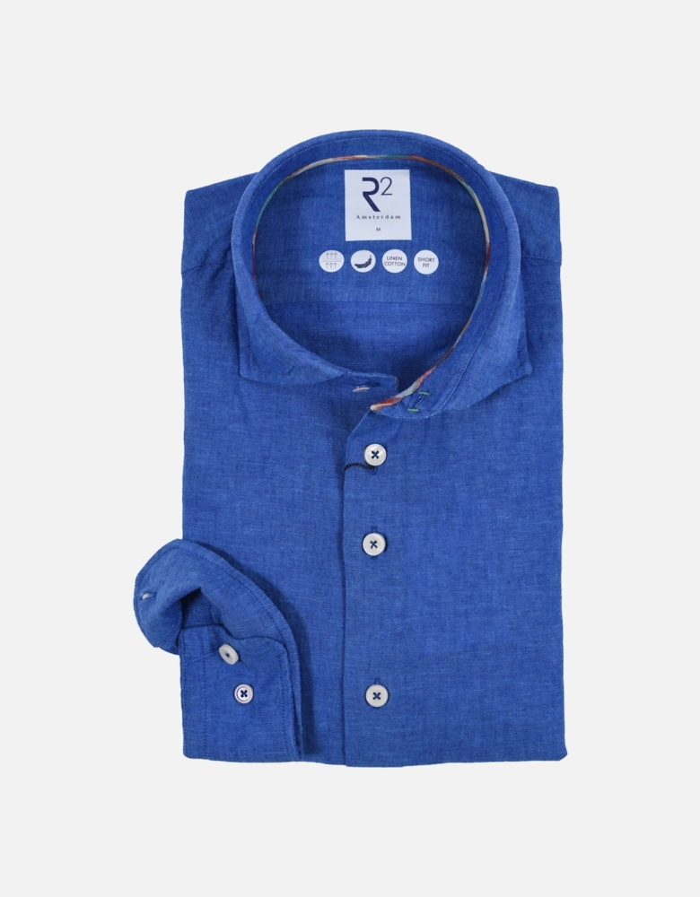 Cut Away Collar Linen Long Sleeved Shirt Cobalt