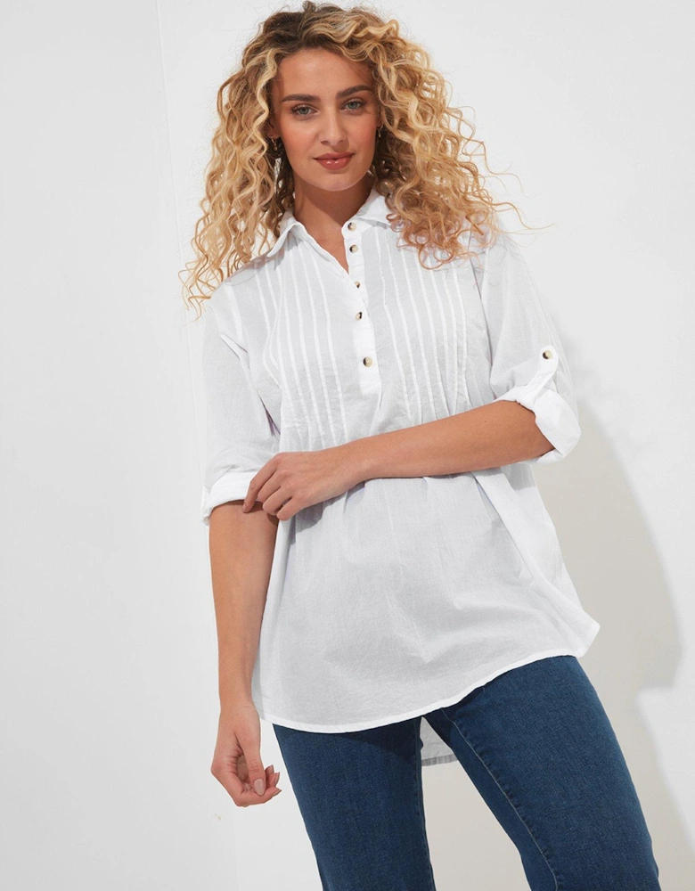 Longline Long Sleeve Blouse - White