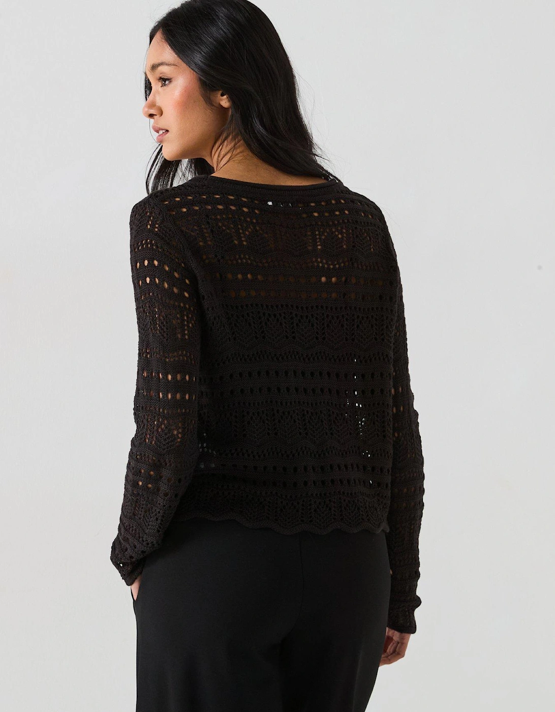 Long Sleeve Boatneck Knitted Pullover - Black