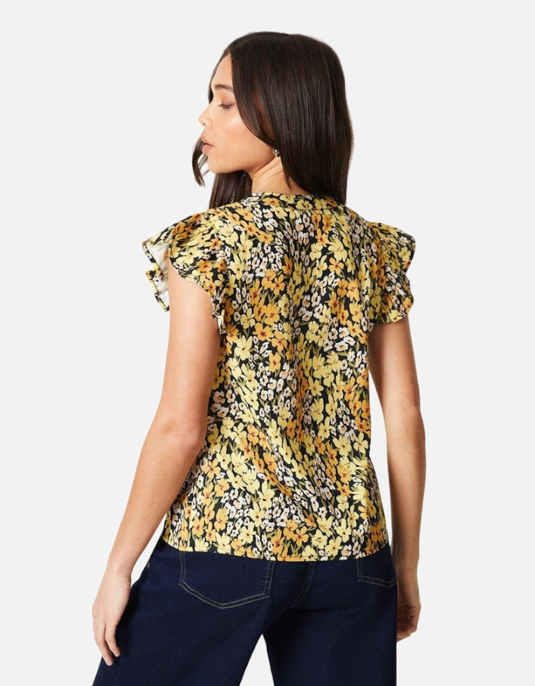 Womens/Ladies Floral Ruffles Petite Top