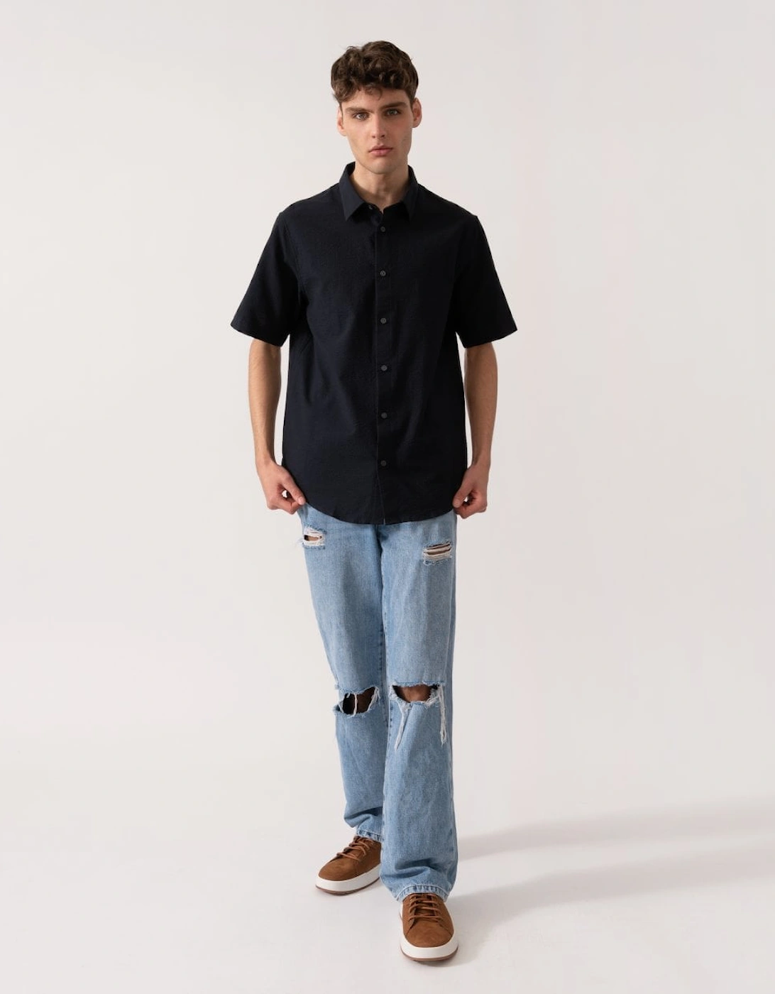 Mens Short Sleeved Seersucker Shirt