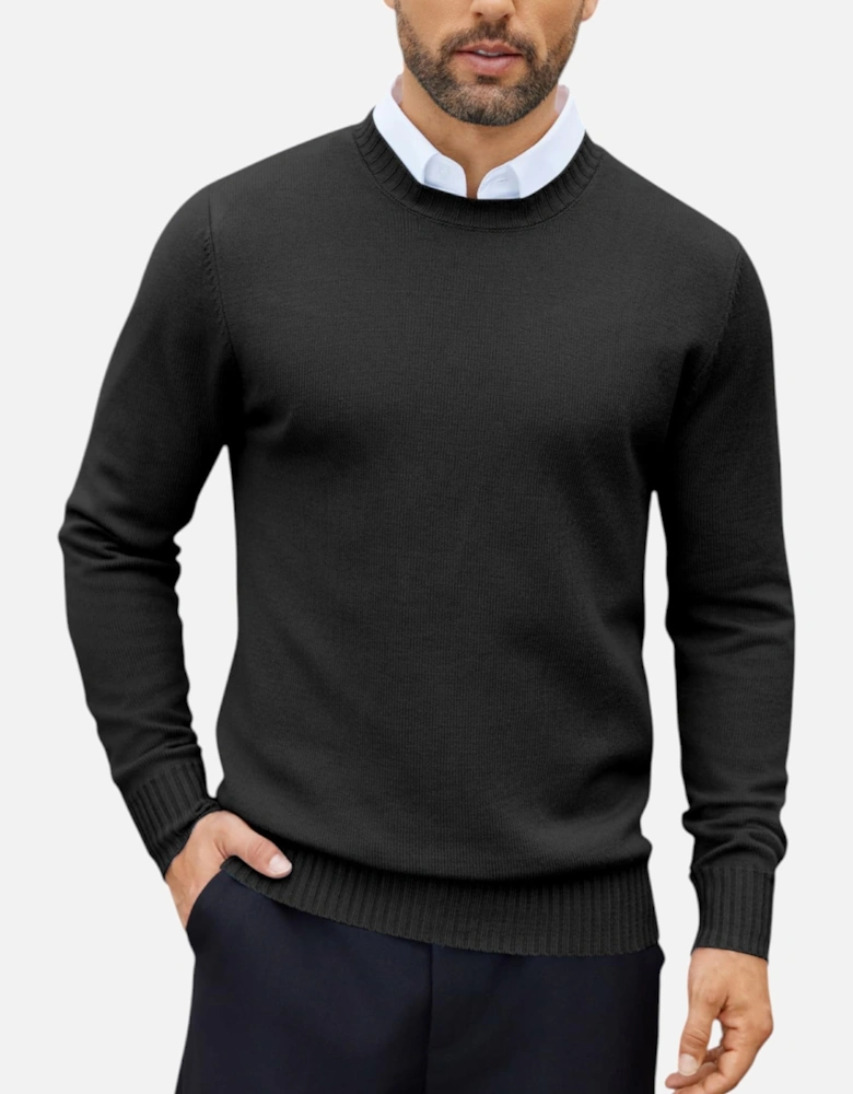 Mens Jumpers Crew Neck Ribbed Regular Fit Casual Pullover Winter Knit Sweater