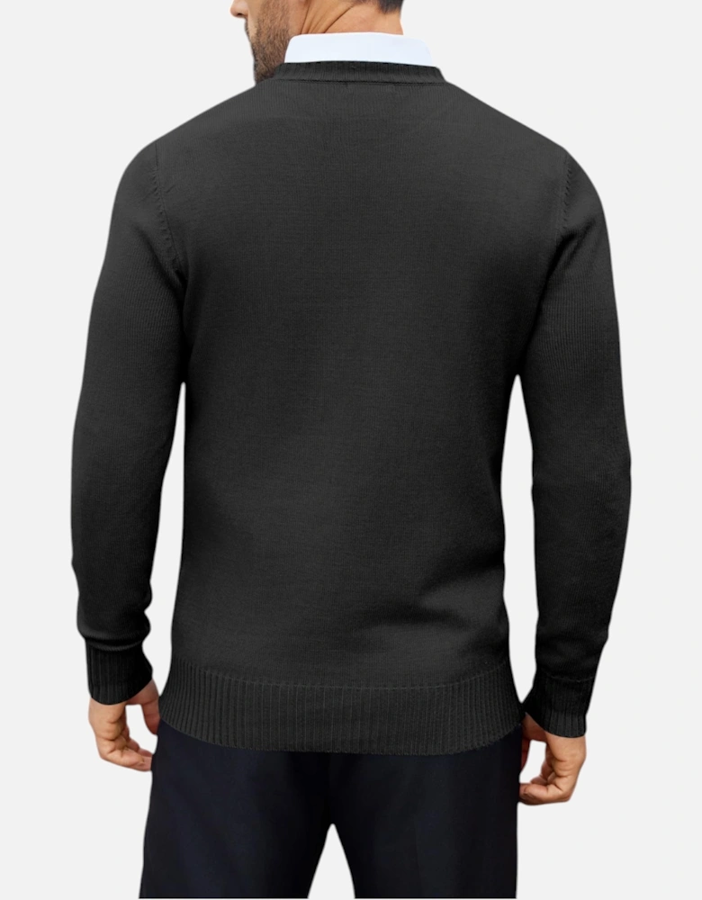 Mens Jumpers Crew Neck Ribbed Regular Fit Casual Pullover Winter Knit Sweater