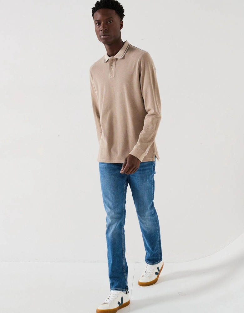 Garment Dyed Longsleeve Pique Polo - Stone