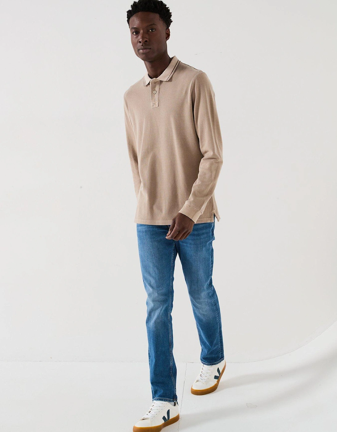 Garment Dyed Longsleeve Pique Polo - Stone