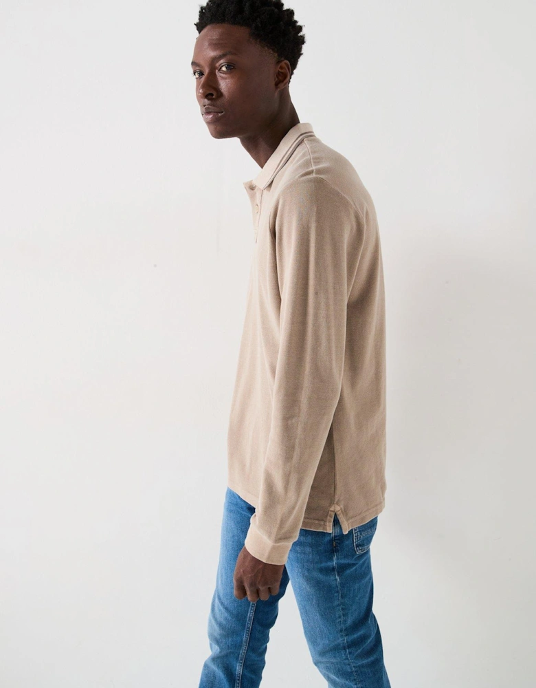 Garment Dyed Longsleeve Pique Polo - Stone
