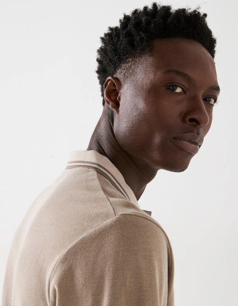 Garment Dyed Longsleeve Pique Polo - Stone