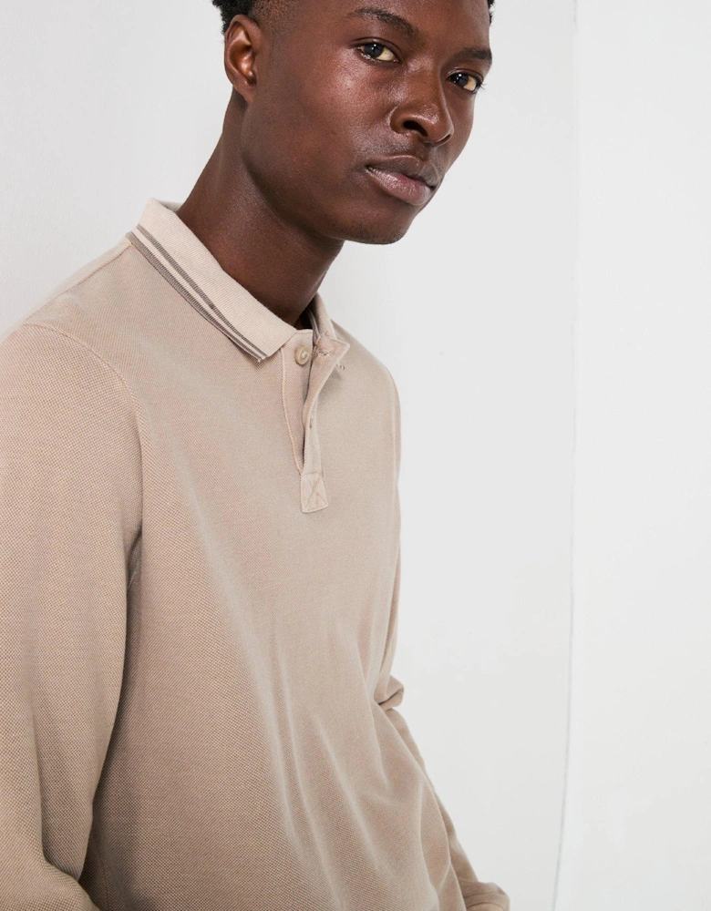 Garment Dyed Longsleeve Pique Polo - Stone
