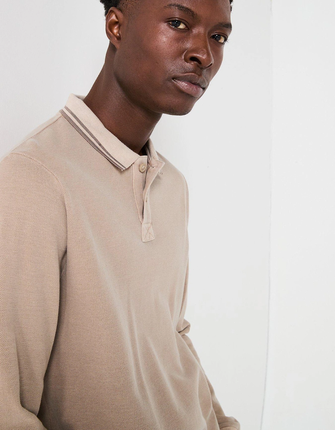 Garment Dyed Longsleeve Pique Polo - Stone