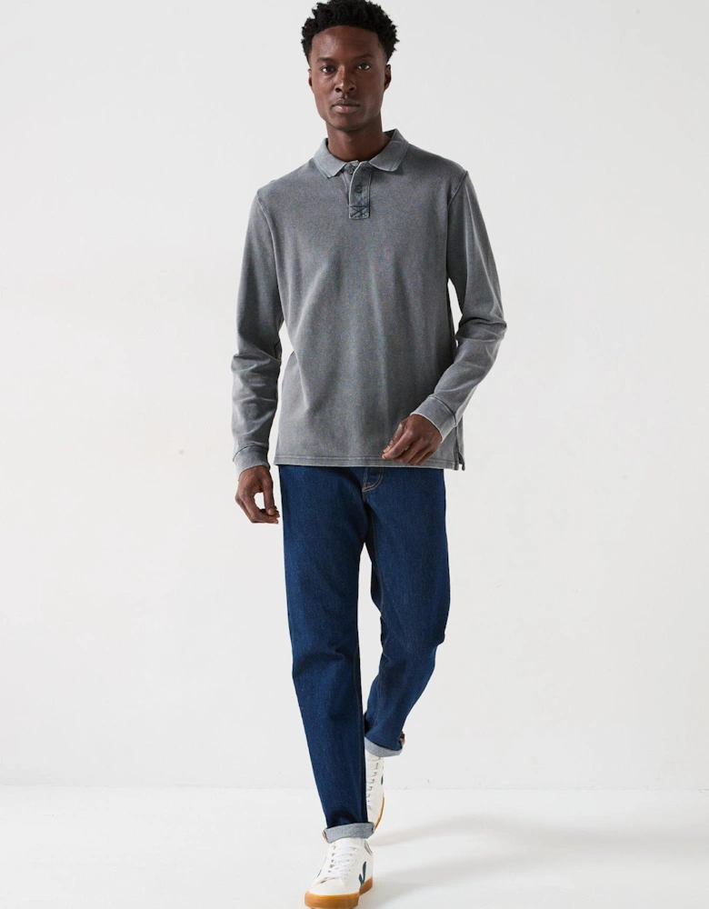 Garment Dyed Longsleeve Pique Polo - Dark Grey