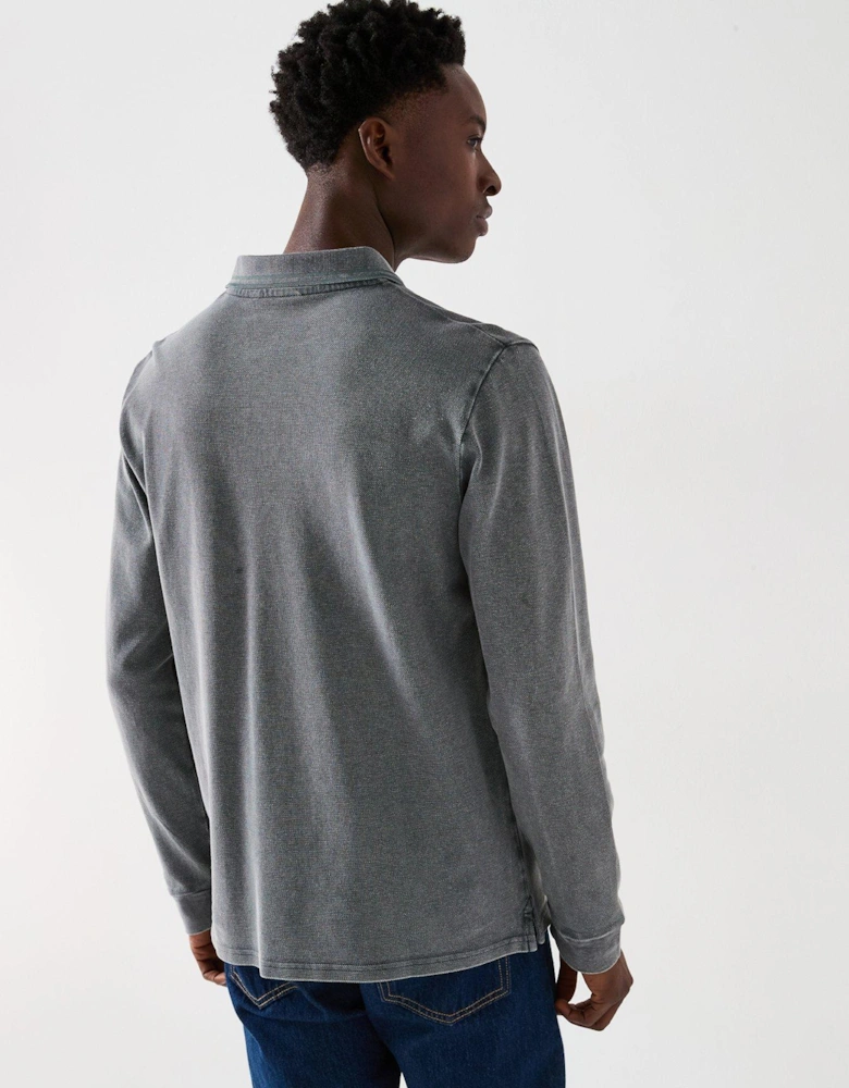 Garment Dyed Longsleeve Pique Polo - Dark Grey