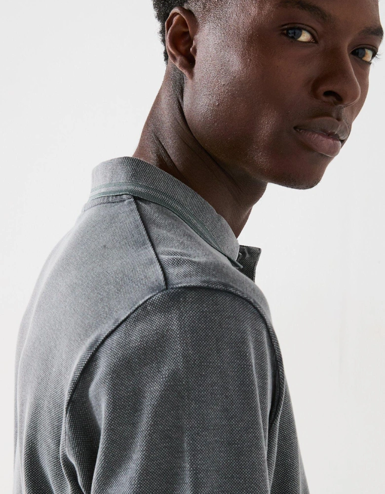 Garment Dyed Longsleeve Pique Polo - Dark Grey