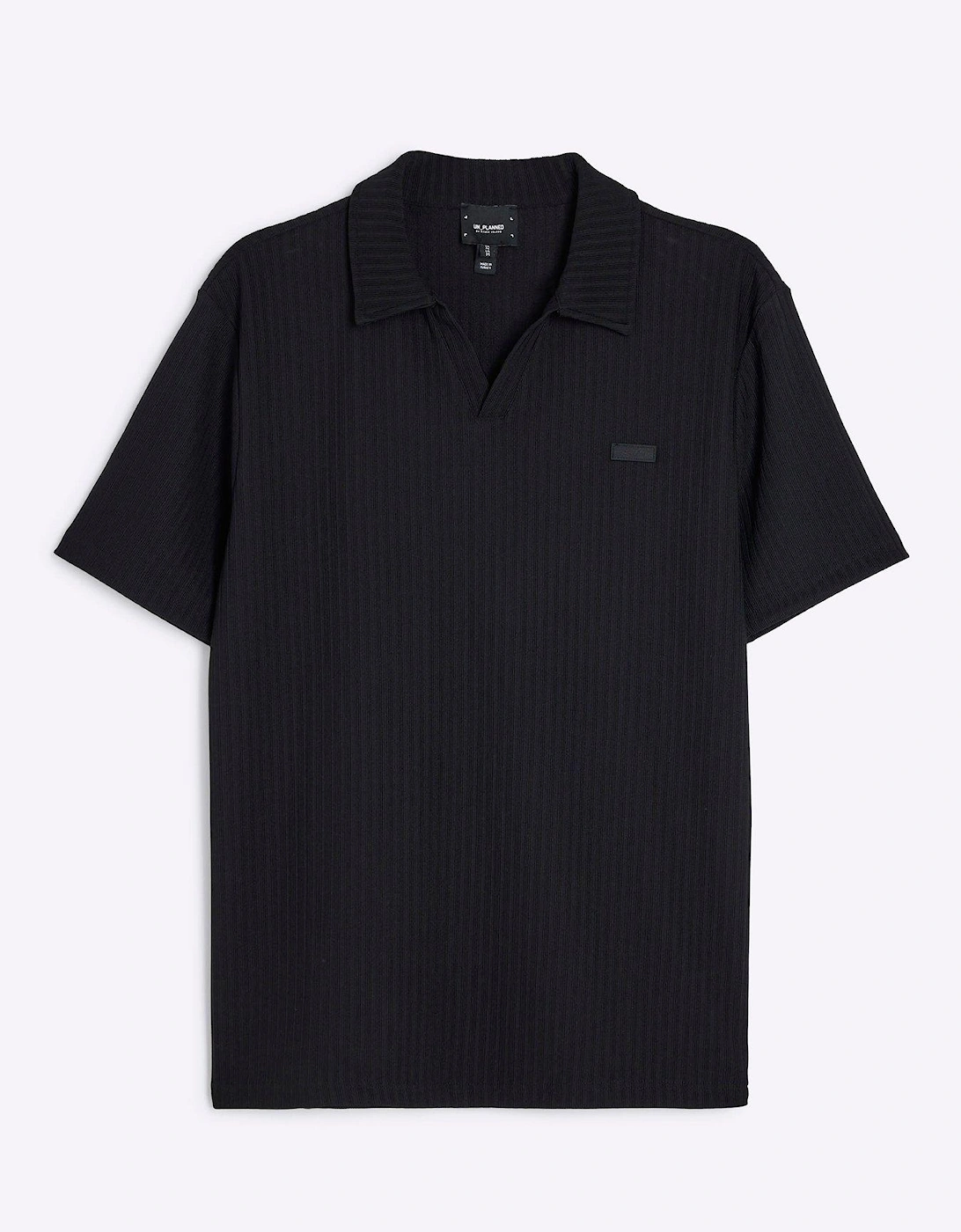 Muscle Fit Open Neck Rib Polo Shirt - Black